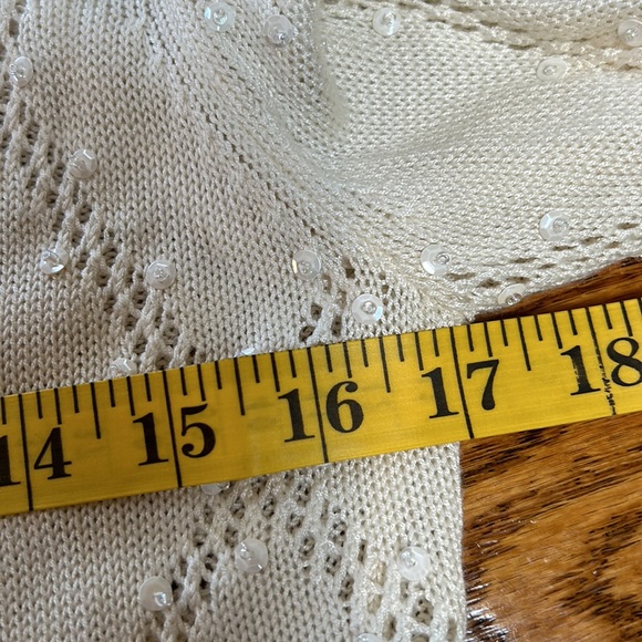 Design History brand cream cardigan w/metallic threads, sequins & beads. Large. - Picture 7 of 10
